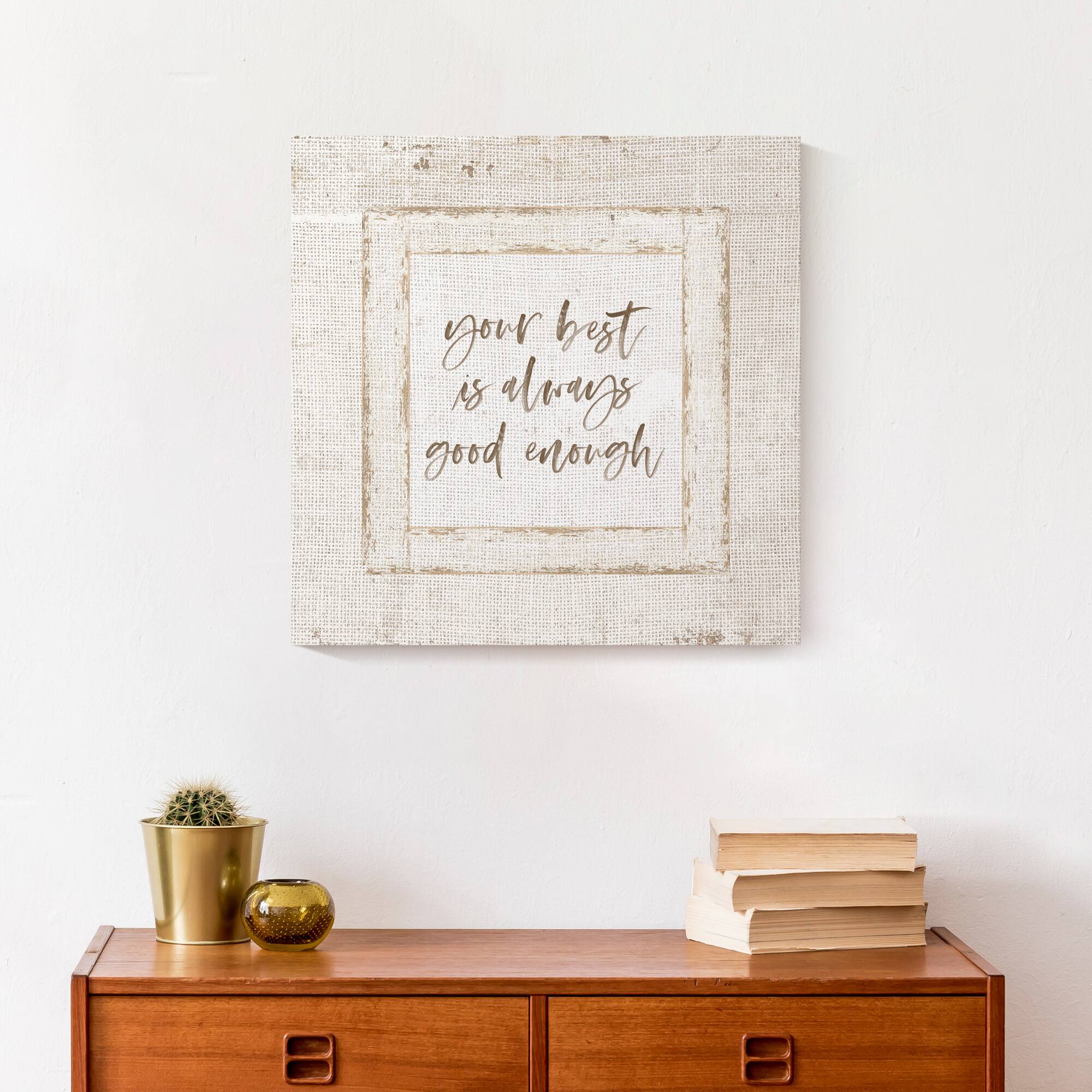 Good Enough Burlap 12" x 12" Canvas Wall Art